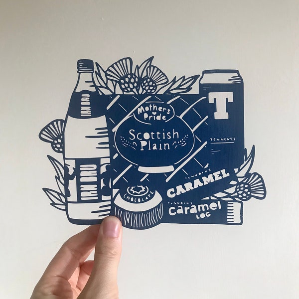 Glasgow 'Scottish Scran' Scottish Food and Drink Paper Cut Print, Made in Scotland