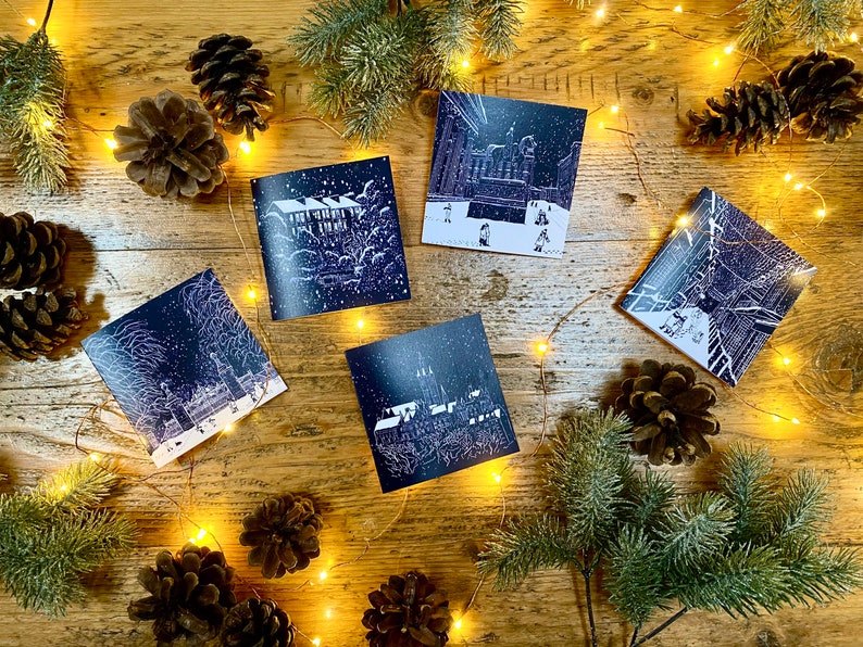 Glasgow Christmas Cards Illustrated Festive Pack of 5 Designs, Handmade in Glasgow, Scotland. image 3