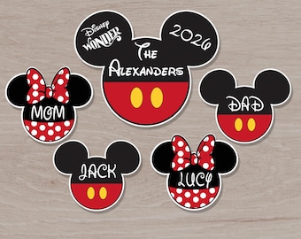 Disney Cruise Door Magnets Personalized Set, Custom Family Name Stateroom Decor, Mickey Minnie Individual Magnets
