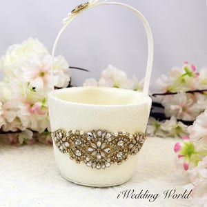 Flower Girl Basket, Gold and Ivory Flower Girls Basket, Gold Wedding Basket, Ivory flower Girl basket, wedding ideas,