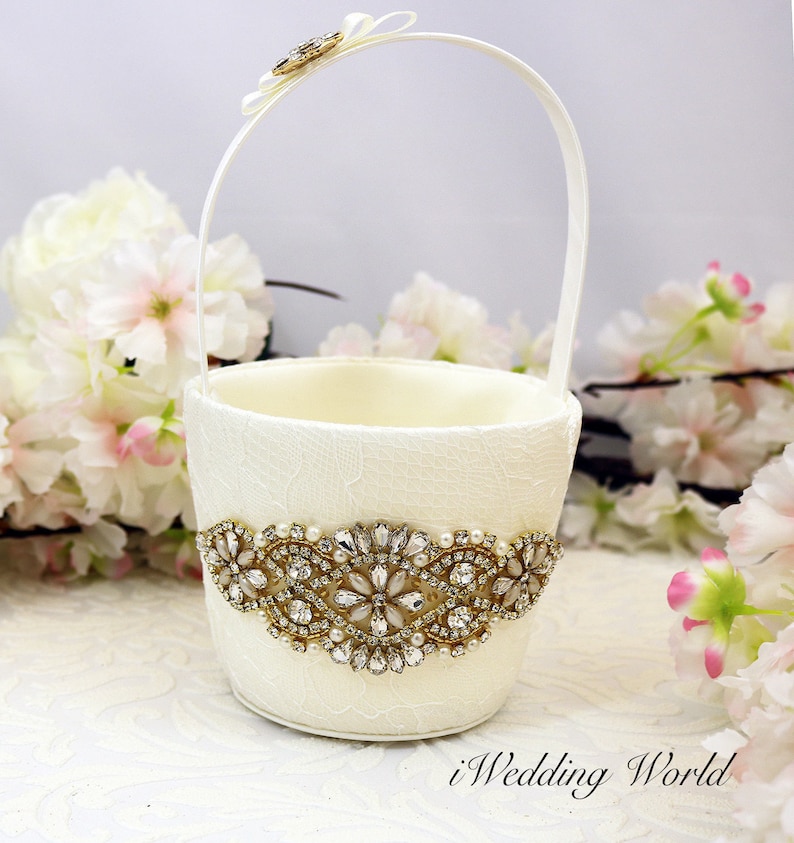Flower Girl Basket Gold and Ivory Flower Girls Basket Gold Etsy
