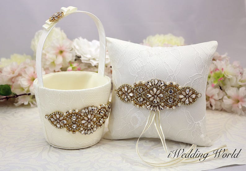Flower Girl Basket Gold and Ivory Flower Girls Basket Gold Etsy