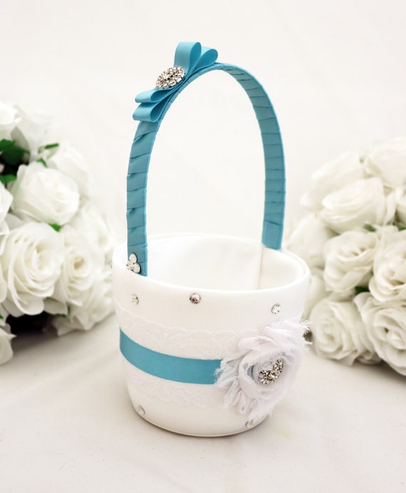 Aqua Flower Girl Basket Ring Bearer Pillow Custom Wedding Etsy