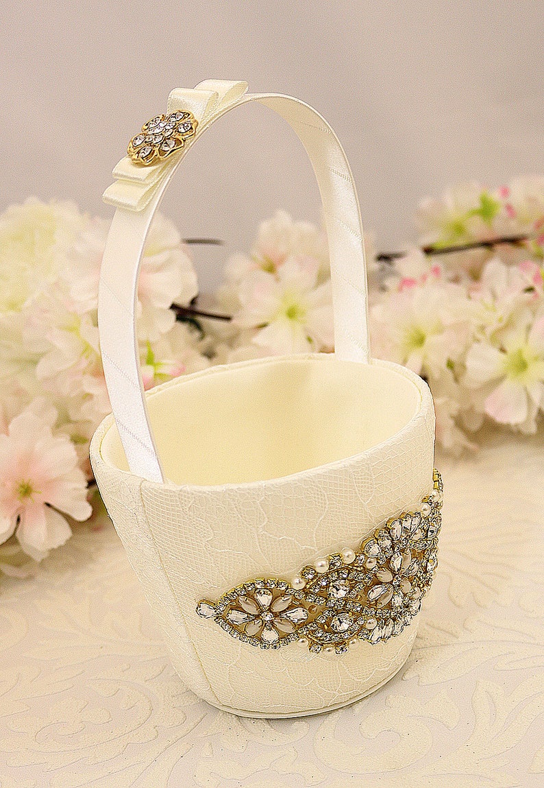 Flower Girl Basket Gold and Ivory Flower Girls Basket Gold Etsy