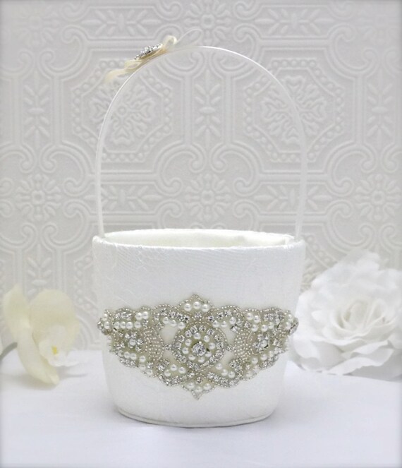 Items similar to flower girl basket, wedding basket, ivory flower girl