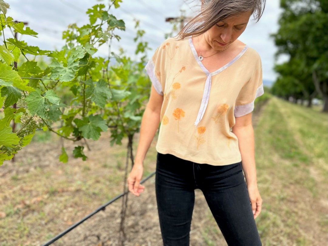 Botanically Dyed Silk Blouse, Plant Dyed Silk Shirt Etsy