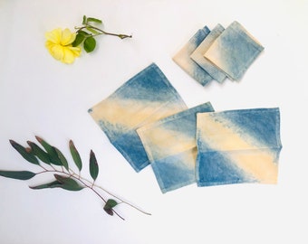 Plant dyed cocktail napkins, Indigo dyed cotton napkins