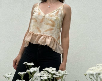 Eco printed silk camisole, naturally dyed silk top