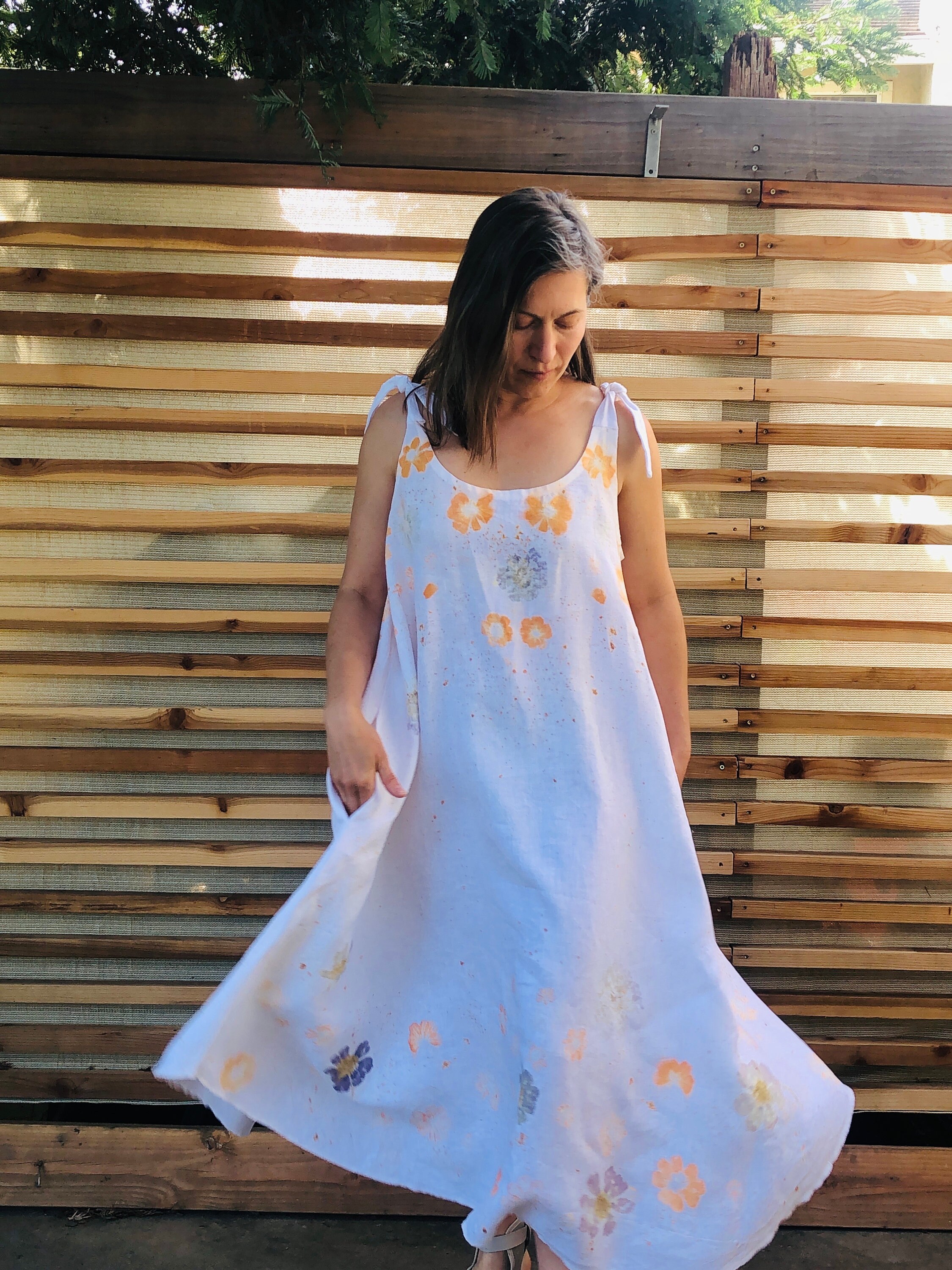 Eco printed linen dress, Cosmo Eco printed linen dress, Botanically dyed dress