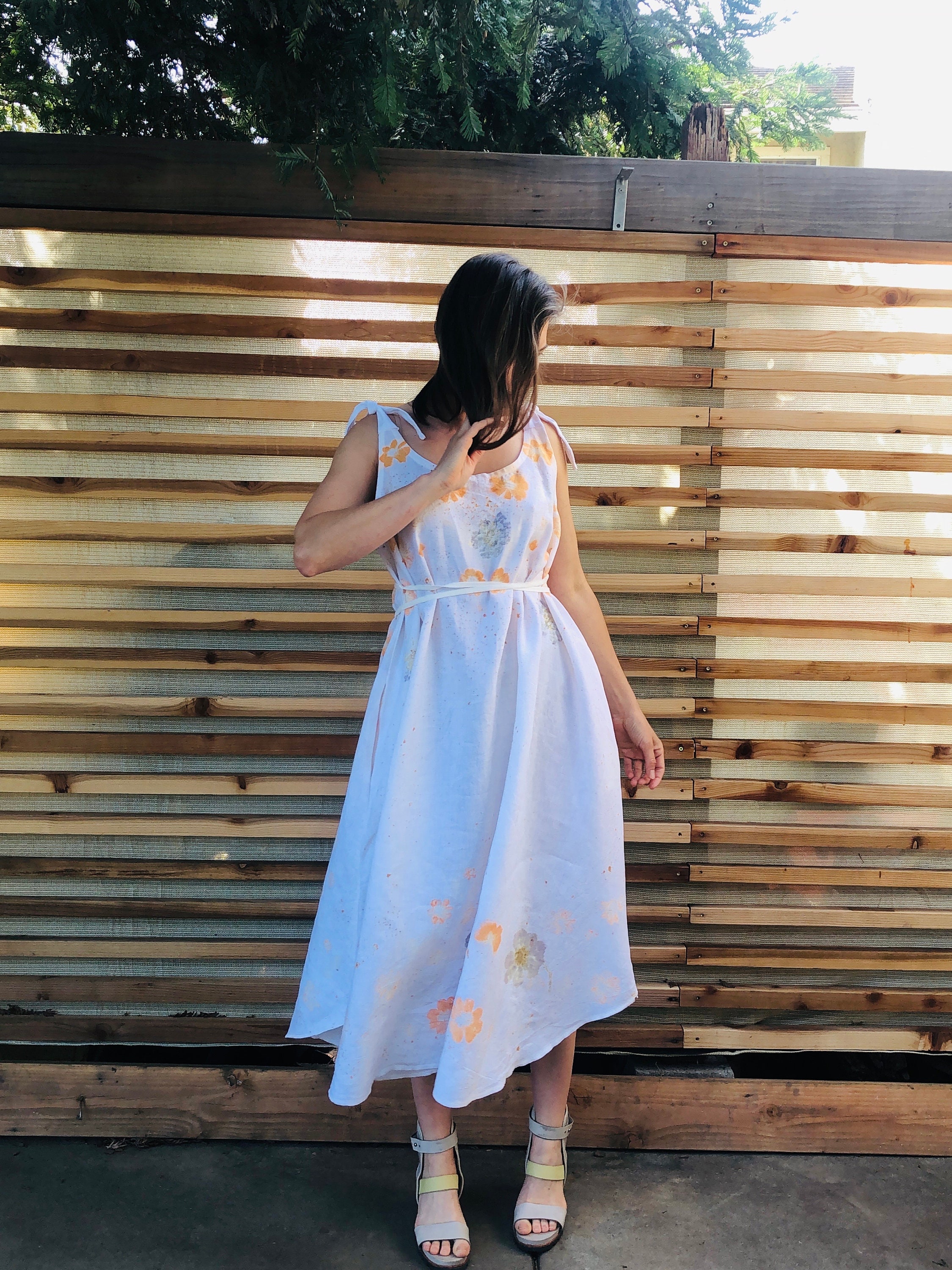 Eco printed linen dress, Cosmo Eco printed linen dress, Botanically dyed dress