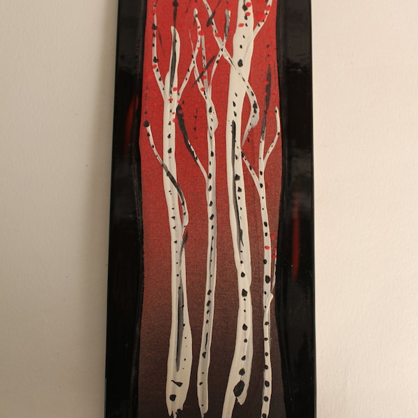 Medium size Wall Hanging 4 Season's , in Red, indoor or outdoor wall art. one of kind pottery/clay Aspen tree art