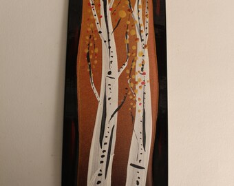 Medium size Wall Hanging 4 Season's, Fall Aspen tree art, ready to hang, Clay indoor/ outdoor art