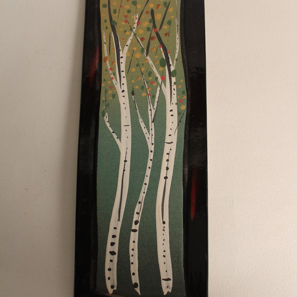 Medium size Wall Hanging 4 Season's, Summer Aspen Tree landscape wall hanging, pottery art, indoor and outdoor, one of kind