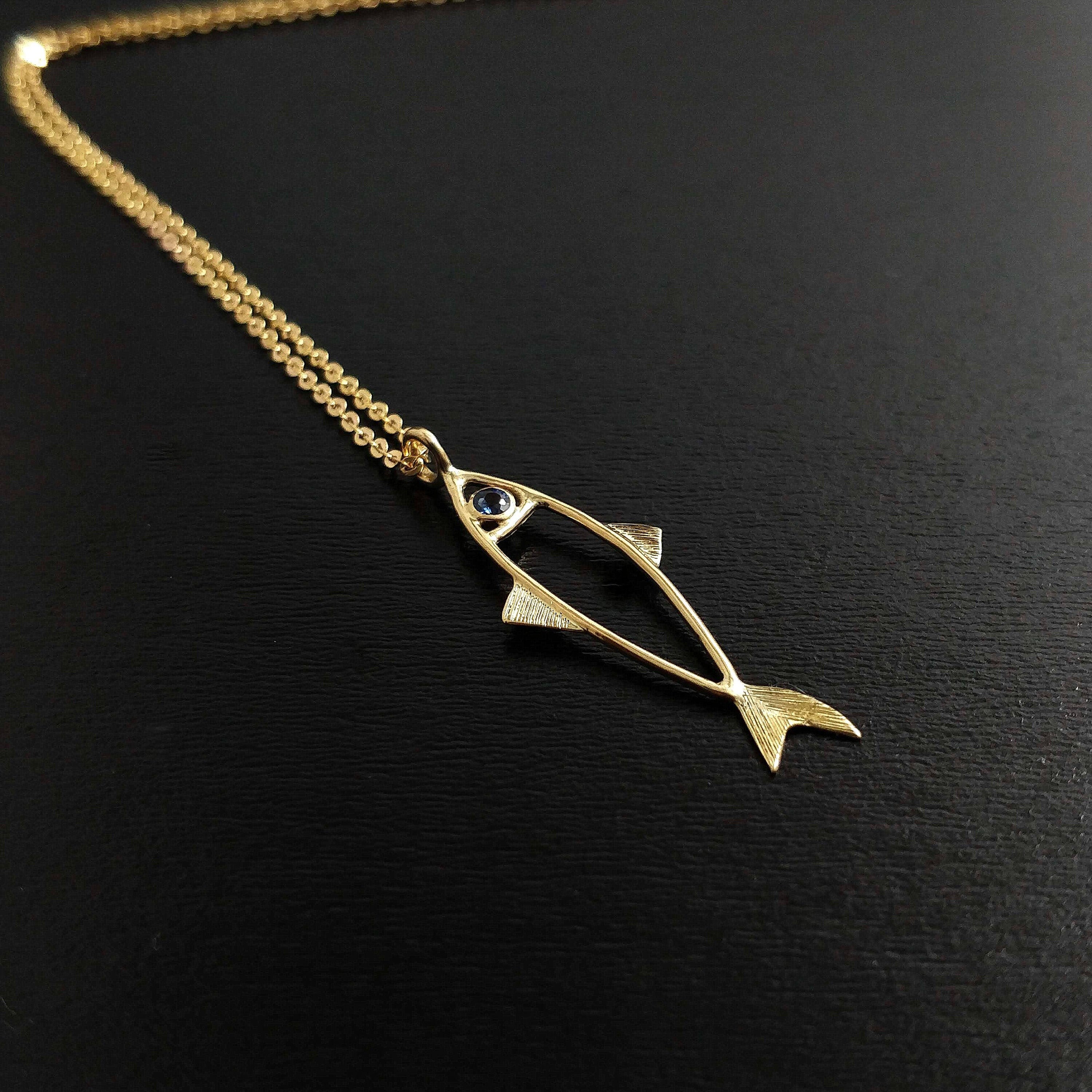 Gold Necklace Gold Fish Necklace Christian Pendant Etsy