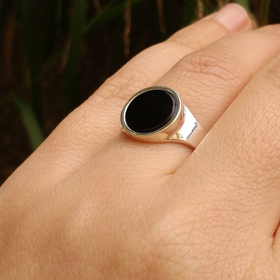 Women S Silver Ring Silver Signet Ring Black Silver Etsy