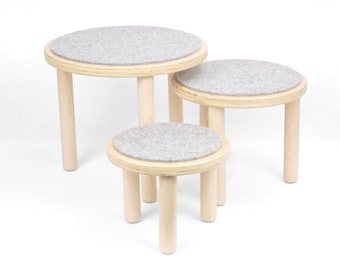Circle Plant Stand - 3 Leg Wood Stool with felt top