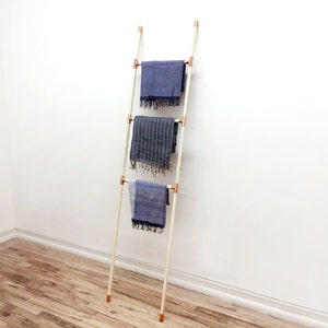Copper and Wood Ladder Accessory Rack