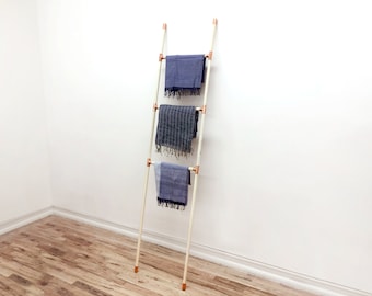 Copper and Wood Ladder Accessory Rack