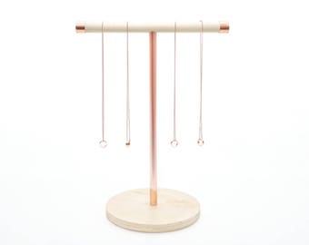 Jewelry Display T Stand • Copper and Wood • Bracelets Necklaces Accessories