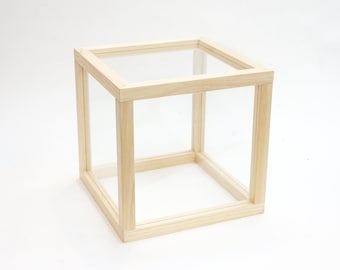 Cube Wood Display Case • Glass or Acrylic • Jewelry + Collectibles