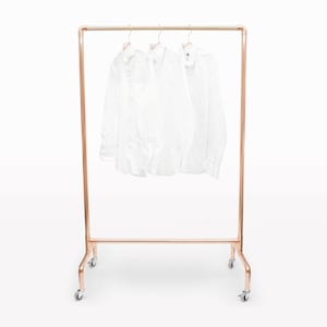 Copper Rolling Rack • Freestanding Clothing / Garment Rack • Wood Rod