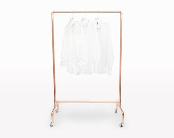 Copper Rolling Rack • Freestanding Clothing / Garment Rack • Wood Rod