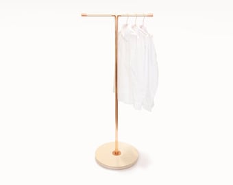 Copper and Wood Clothing Rack Stand • T-Rack