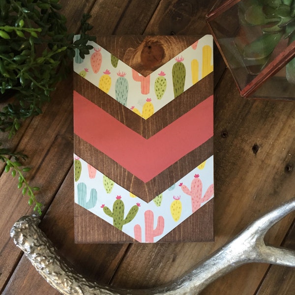 Modern wood chevron-cactus