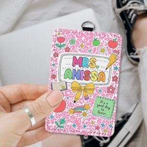 Porta-crachá de identificação de professor personalizado, crachá fofo para funcionários da escola, pré-escola, jardim de infância, escola primária, lembrança de volta às aulas