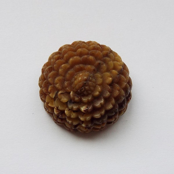 Vintage 1930s Celluloid Brown Swirl Chrysanthemum Shaped Dome Unmarked Brooch