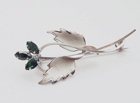 Vintage Silver Leaf Pin and Twist Back Earrings in Lee Jewelers Box