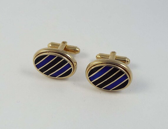 Vintage Shields Gold Tone Navy Blue Black Enamel … - image 4