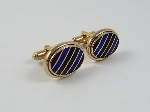 Vintage Shields Gold Tone Navy Blue Black Enamel … - image 3