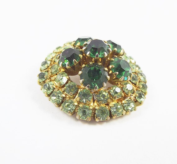 Vintage 1950s Gold Tone Light and Dark Green Roun… - image 3