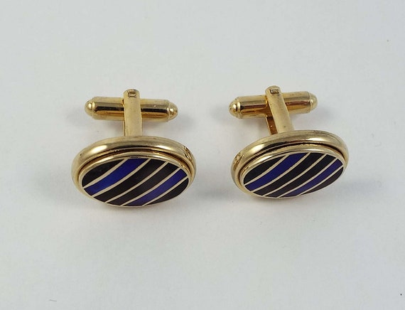 Vintage Shields Gold Tone Navy Blue Black Enamel … - image 2