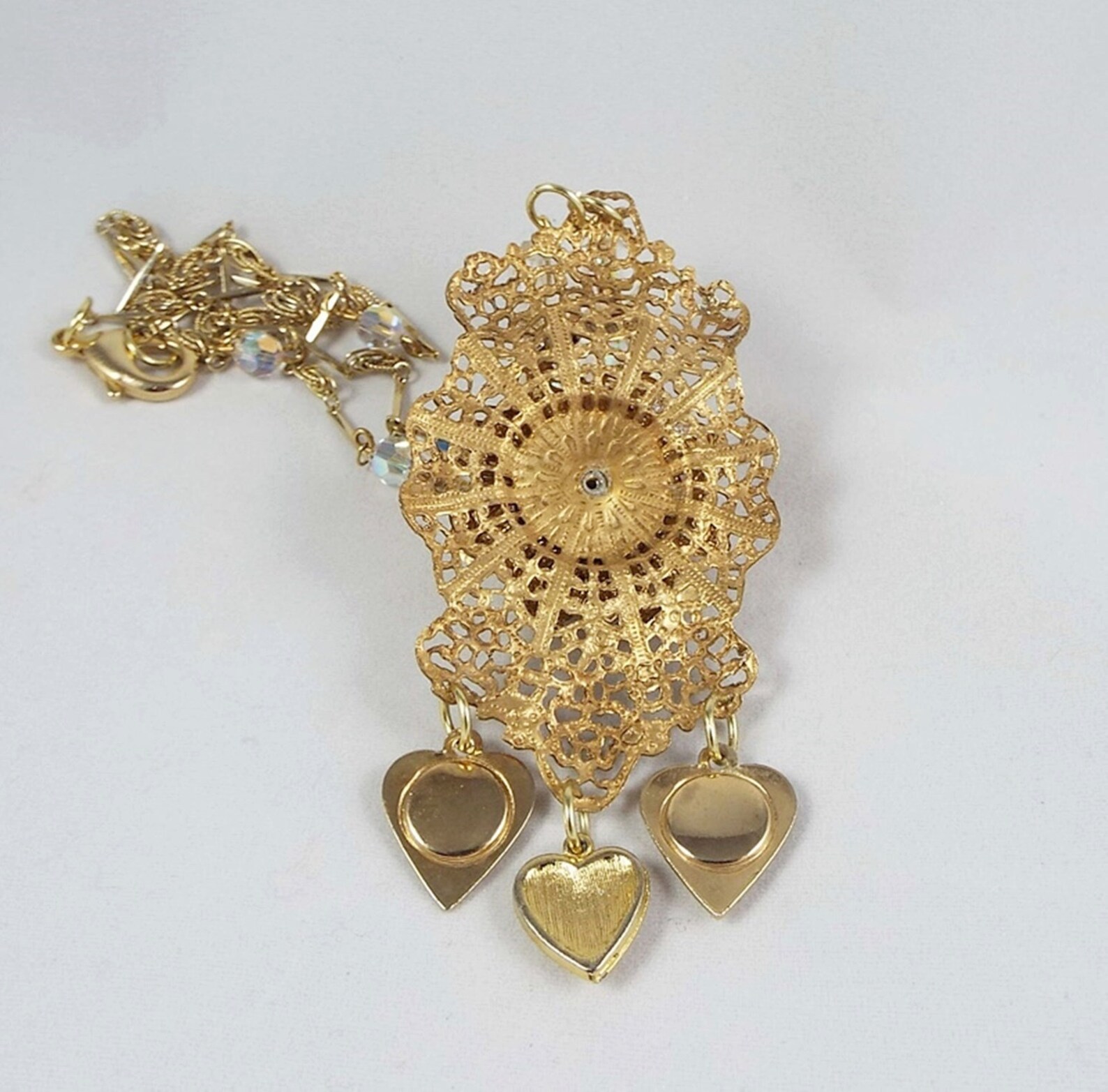 Handmade Repurposed Gold Tone 14inch Filigree Rhinestone Etsy