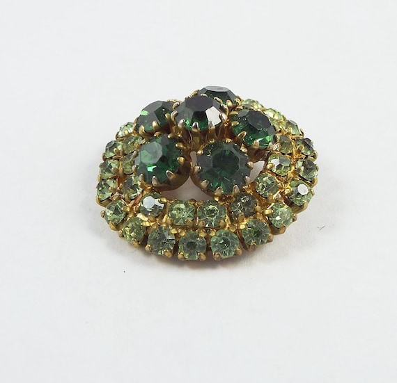 Vintage 1950s Gold Tone Light and Dark Green Roun… - image 1