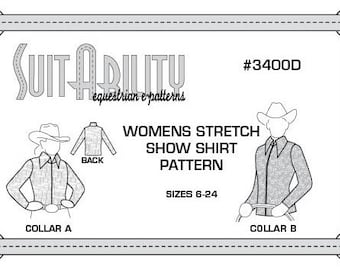 PDF Women's Western Stretch Show Shirt Pattern-  No Cuffs