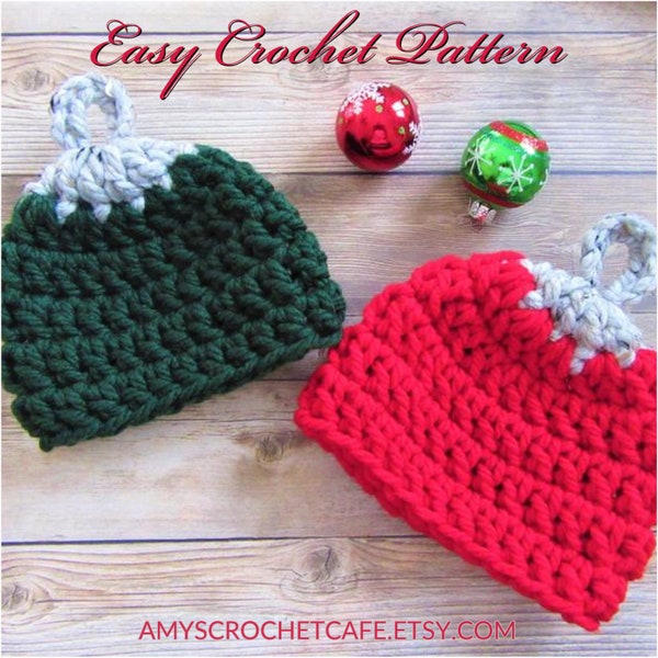 CROCHET PATTERN / Baby Hat / Christmas Ornament Hat / Chunky / Easy Crochet Pattern / Christmas Hat
