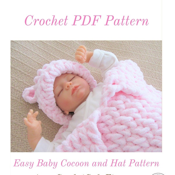 CROCHET PATTERN - Baby Cocoon and Bear Hat Set / Baby Snuggle Sack / (Newborn, 0-3 )