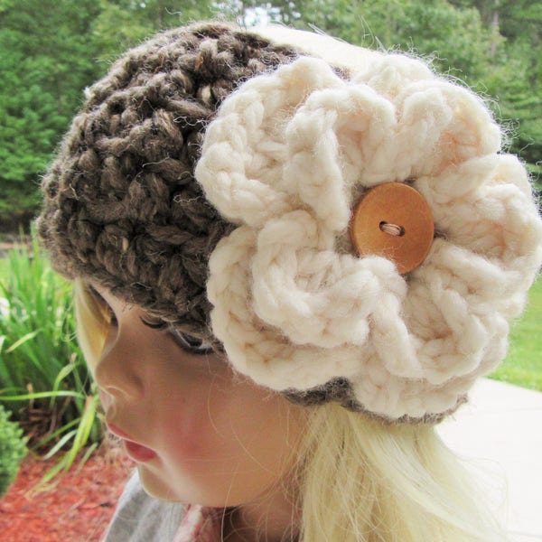 CROCHET HEADBAND / Chunky / Brown / Off White / Neutral / Winter / Ear Warmer