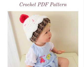 CROCHET PATTERN / Baby Cupcake Hat / 4 Sizes (Newborn, 0-3, 3-6, 6-12)