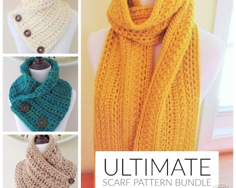 CROCHET PATTERN BUNDLE - Winter Scarf / Chunky Button Cowl / Boston Harbor Scarf