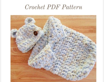 PATRÓN DE GANCHILLO - Gorro de osito para bebé / Conjunto de capullo grueso (recién nacido)