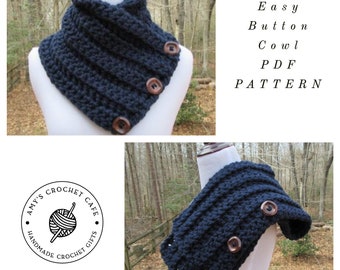 CROCHET PATTERN - Button Cowl / Chunky / Scarf