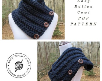 CROCHET Chunky Button Cowl PATTERN - Scarf