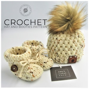 Crochet Baby Fur Pom Hat & Booties Pattern (PDF Download)