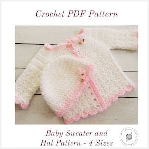 MOTIF AU CROCHET - Pull bébé Emma / Bonnet / 4 tailles (nouveau-né, 0-3, 3-6, 6-12)