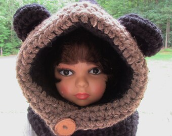 CROCHER HOODIE COWL / Bear Cowl / Gift for Kids / Bulky / Chunky / Scarf