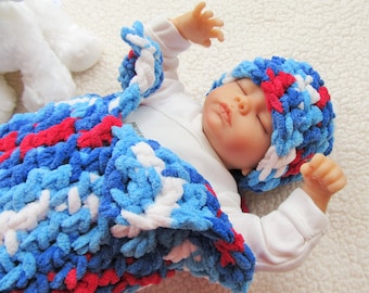CROCHET BABY COCOON / Baby Hat / Infant / Newborn Baby Set / Snuggle Sack / Blue